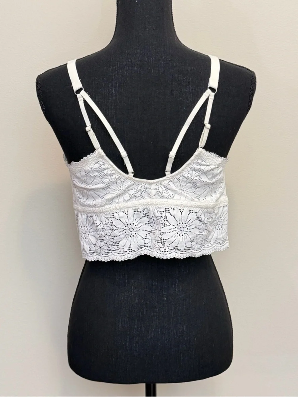 NEW Aerie Floral Lace Padded Longline Bralette Womens XL Ivory Bra Removable Pad